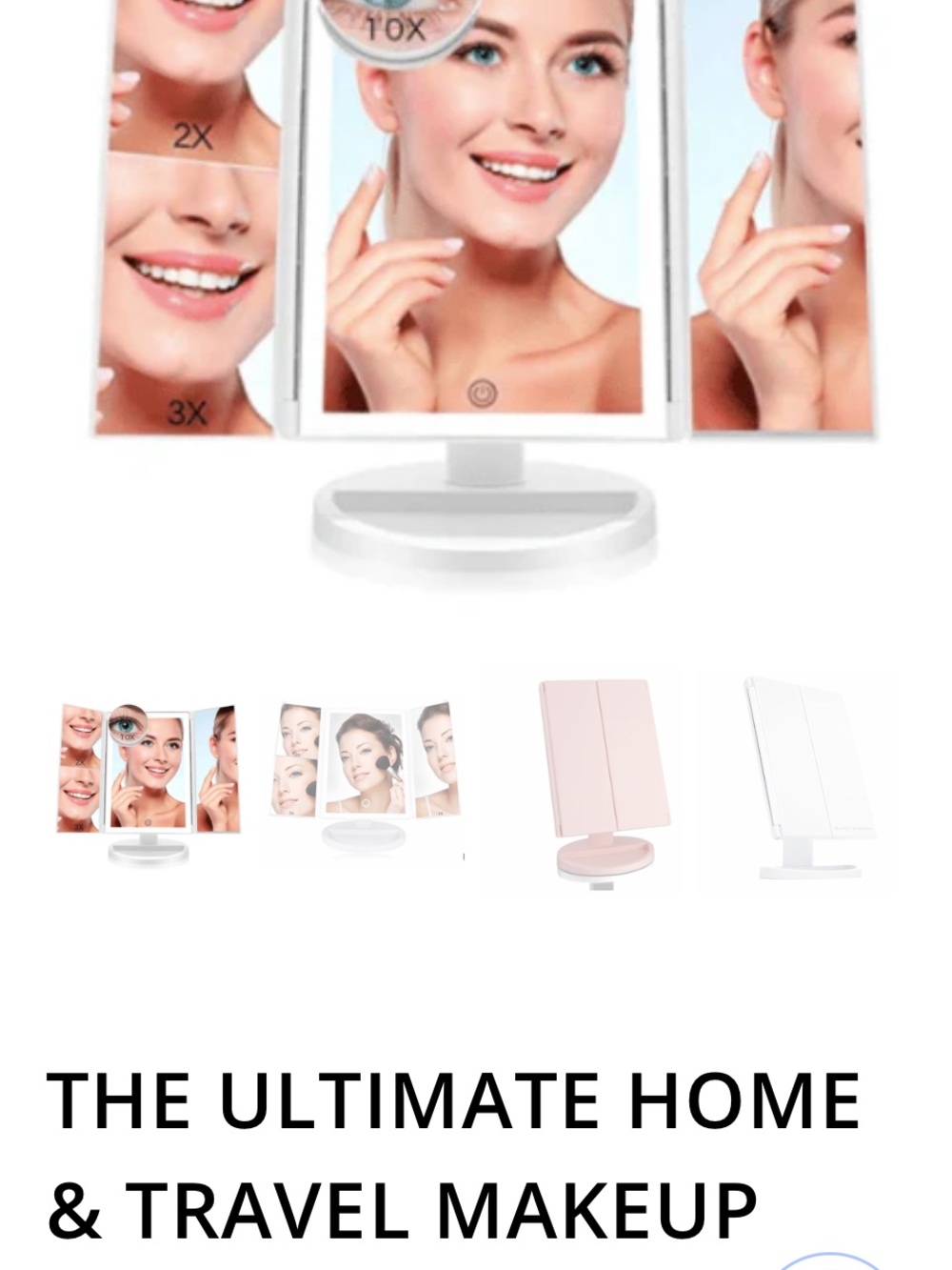 LED Tri-Fold Vanity Mirror for Women Skincare – White